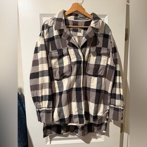 Free People Black and White Checkered Shirt Jacket